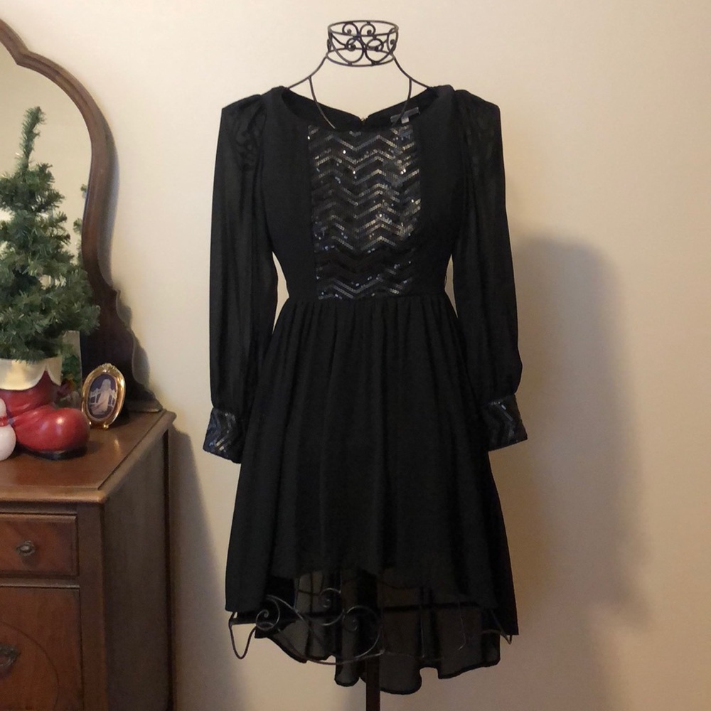 Black Sequin Long-Sleeve Dress